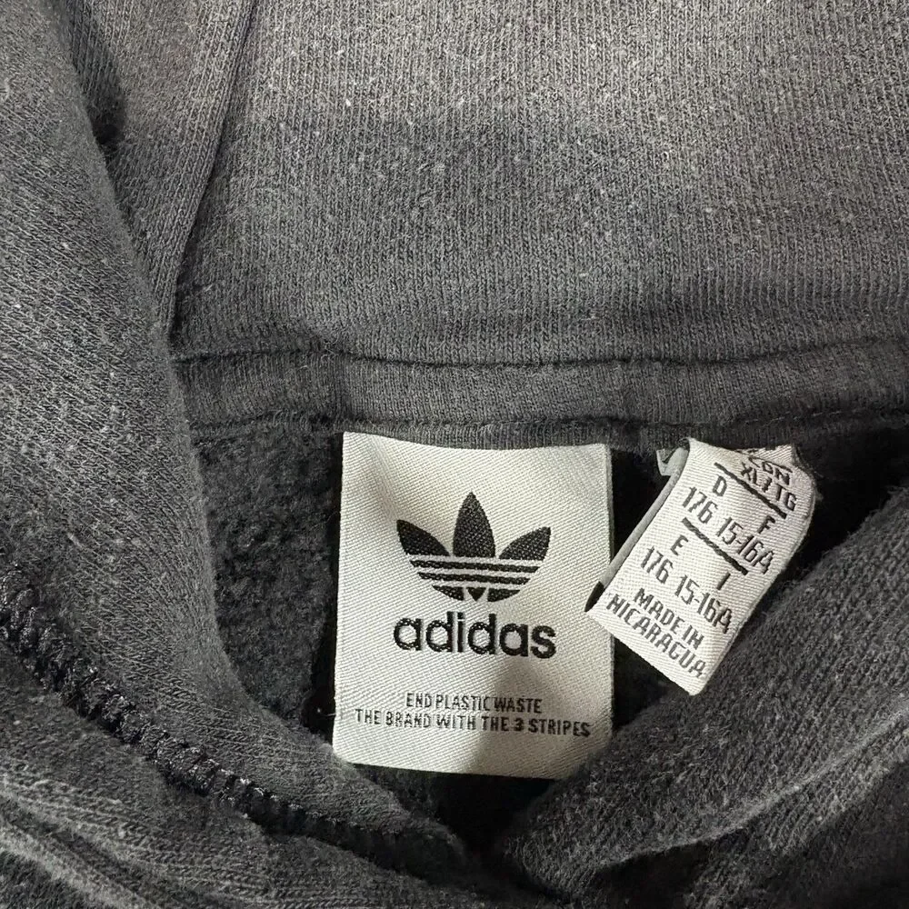 Adidas Youth XL (16-17) Graphic Cloudy Trefoil Pullover Hoodie Sweatshirt Black